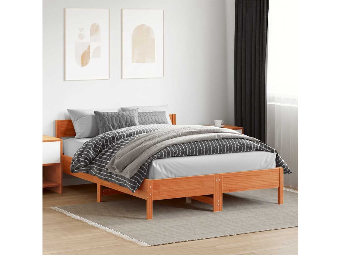 Vidaxl Cama Sem Colchão 120x200 Cm Madeira Pinho Maciça Castanho-mel