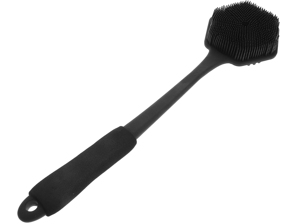 Escova De Silicone Hexagonal Preta Com Cabo Longo E Antiderrapante Da Healvian, Cabeça Larga, Escova Esfoliante Suave