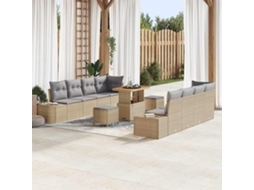 Vidaxl Conjunto De Sofá De Jardim Com Almofada 11 Pcs Bege Vime Pe
