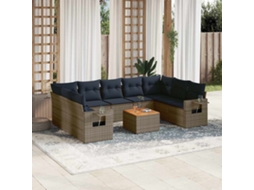Vidaxl Conjunto De Sofá De Jardim Com 10 Peças E Almofadas Em Rattan Sintético Cinza