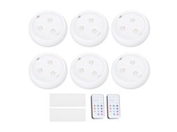Conjunto de 6 Lâmpadas Puck Led RGB sem fio com controle remoto e timer para armários, gavetas e estantes | S/MARCA