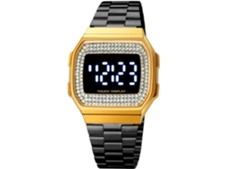 Lurelia Relógio Digital, Visor Digital, Detalhes Com Strass, Aço Inoxidável, Resistente À Água 30m