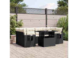 Vidaxl 7 Pcs Conjunto De Sofás P/ Jardim C/ Almofadões Vime Pe Preto