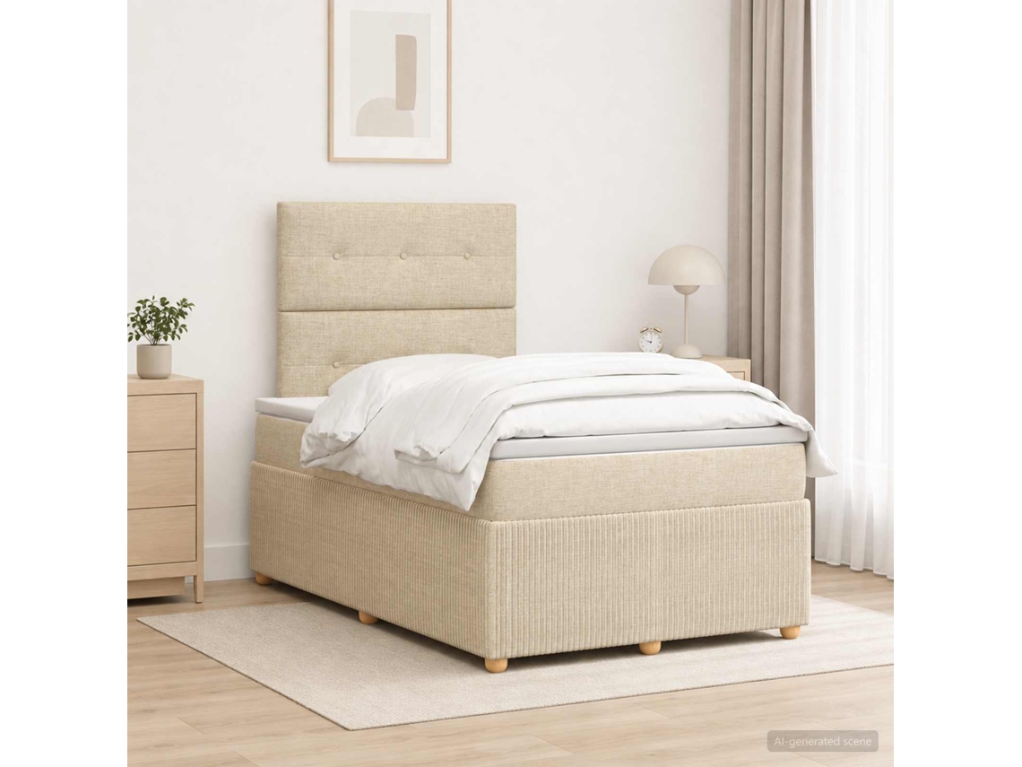 Vidaxl Cama Box Spring Com Colchão Creme 120 X 200 Cm Tecido