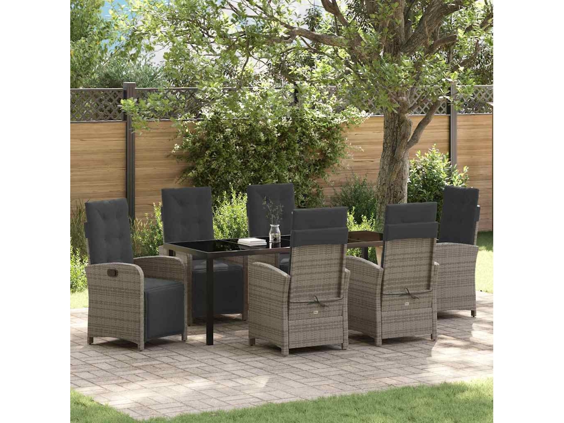 Vidaxl Conjunto de Jantar para Jardim 7 Pcs Cinzeto Vime Pe