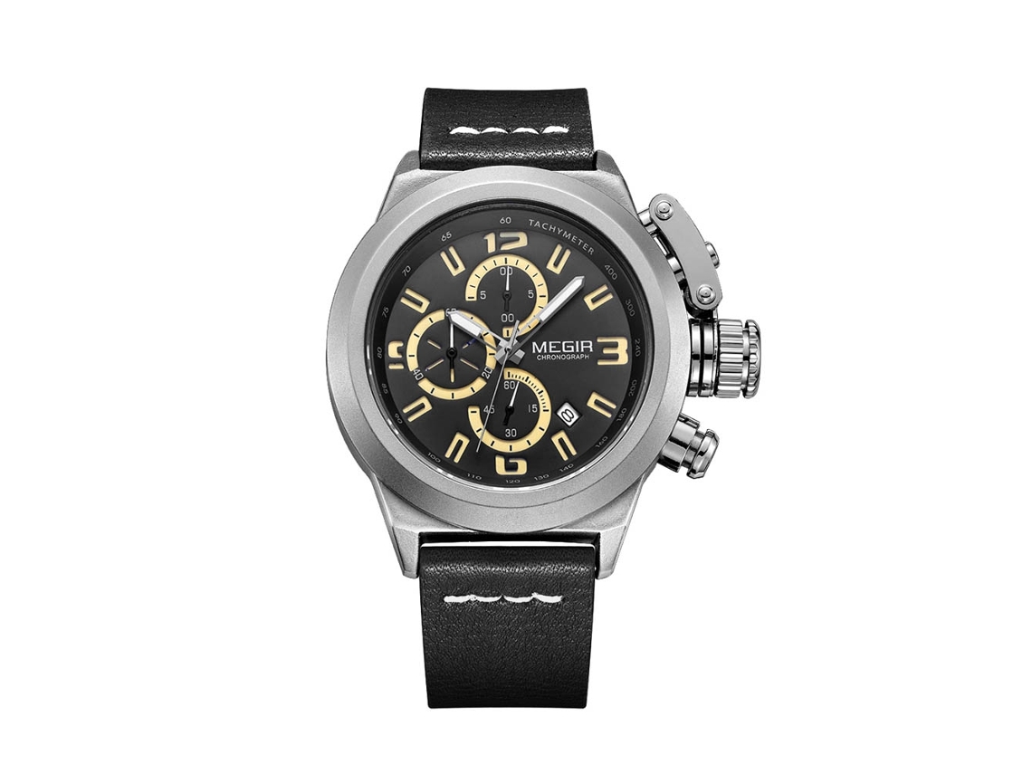 Reloj Hombre Megir De Metal Estilo Fashion Con Correa De Cuero Impermeable
