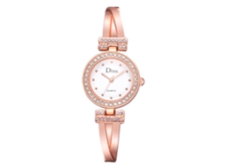 Relógio de Pulso para Mulher Disu Quartzo Pulseira Strass Ouro Rosa+branco Fashion