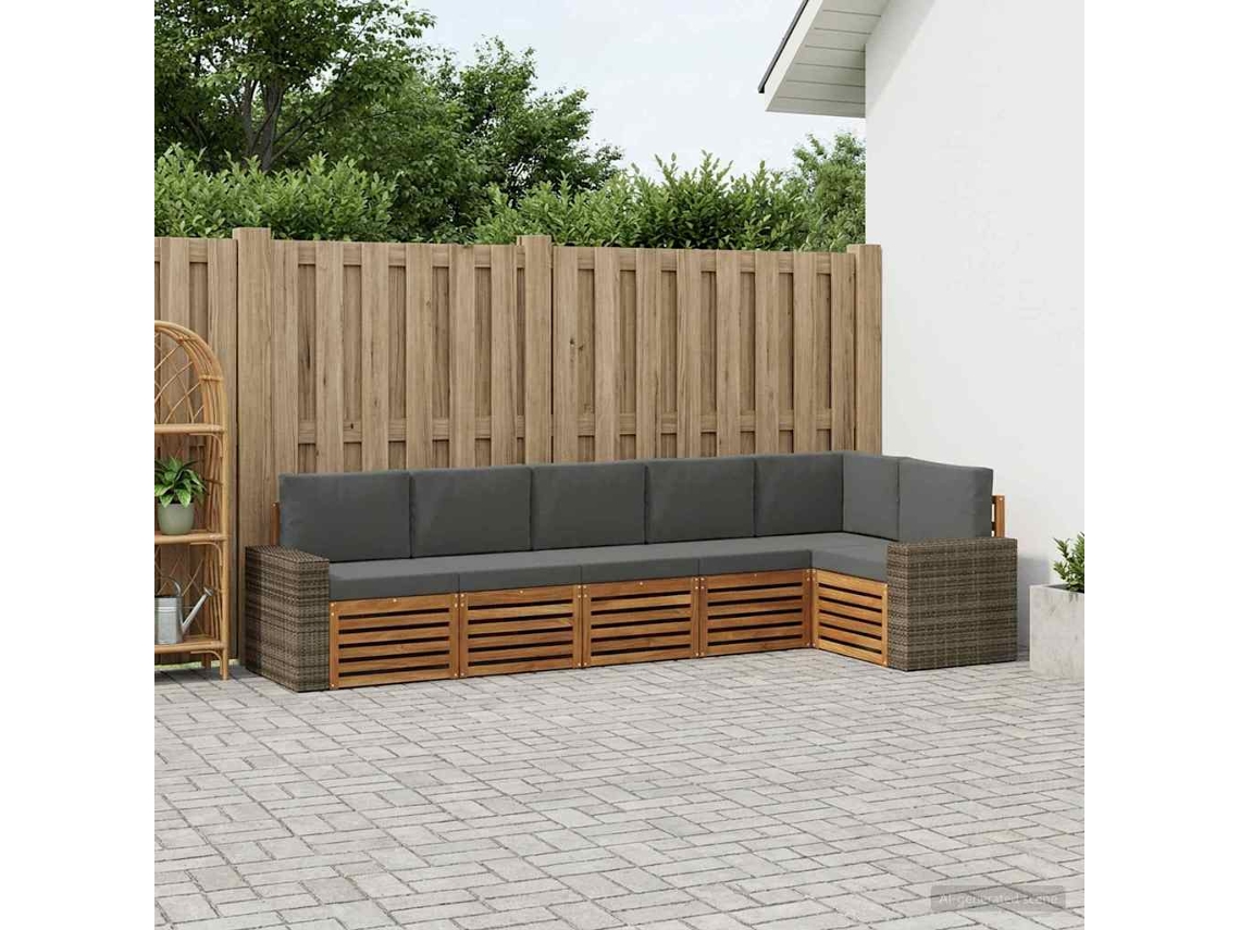 Vidaxl Conjunto De Sofá Sectional 6 Pcs Natural E Antracite