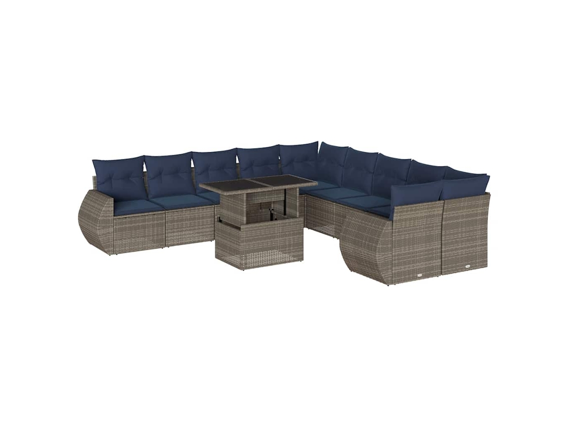 Conjunto de Sofá de Jardim, 11 Peças, Almofadas, Rattan Cinza MAISON EXCLUSIVE