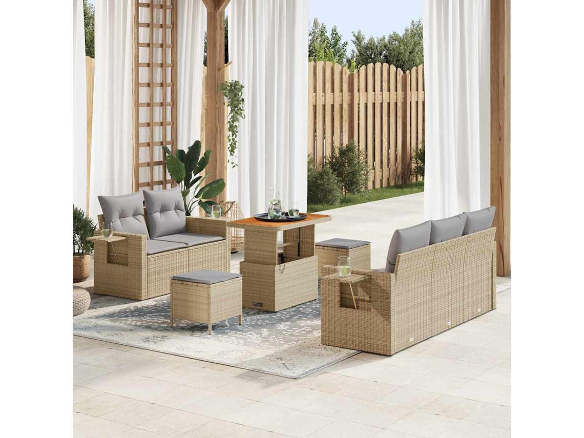 Vidaxl Conjunto De Sofá De Jardim 8 Unid. Bege Vime Pe