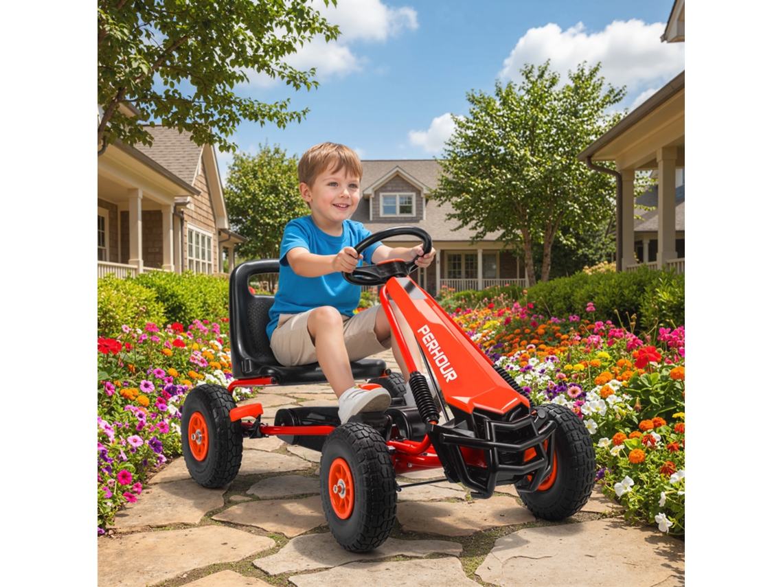 Kart De Pedal Infantil, Banco Ajustável, Rodas Eva, Freio, Embreagem, 3-8 Anos, Vermelho