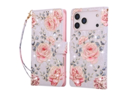 Capa Para Iphone 17 Pro Max Em Couro Rosa Com Proteção Rfid E Flores.