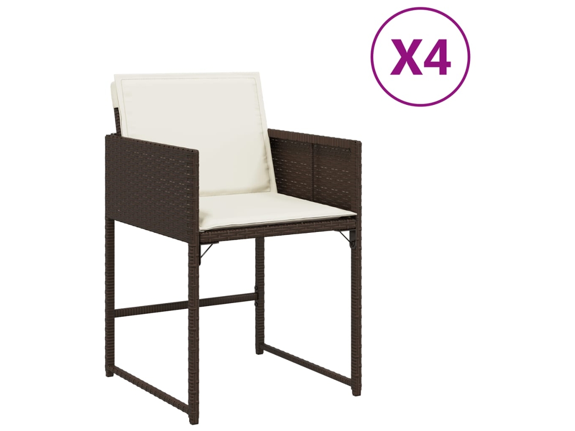 Conjunto de 4 Cadeiras de Jardim com Almofadões Vime Pe Castanho MAISON EXCLUSIVE