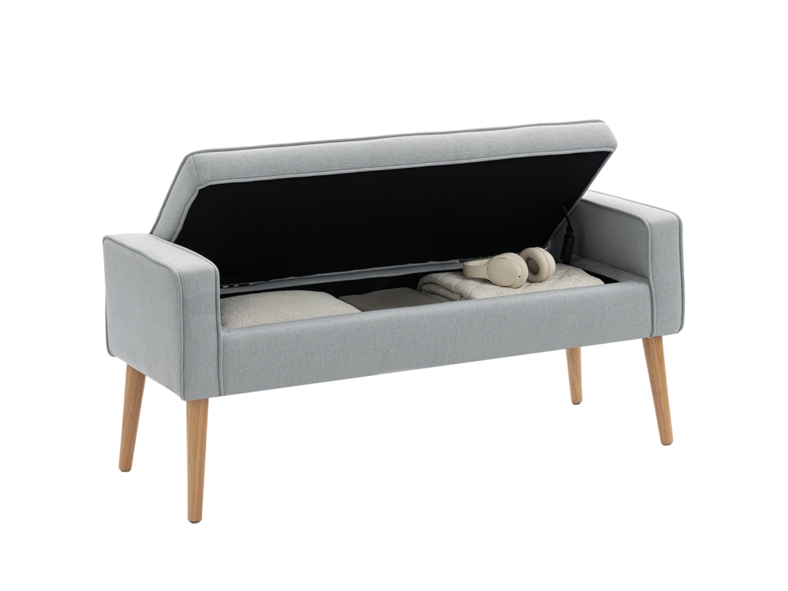 Banco de Armazenamento com Tampa Flip e Pernas de Madeira para Entrada do Quarto e Sala de Estar, Claro 120x45x54 Cm Cinza