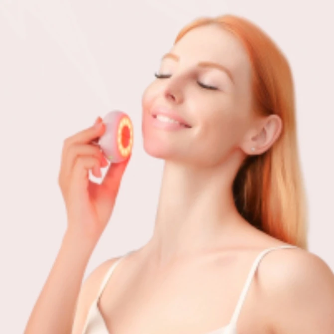 (Rosa) Aparelho de beleza para uso doméstico com terapia de luz azul e vermelha para lifting da pele.