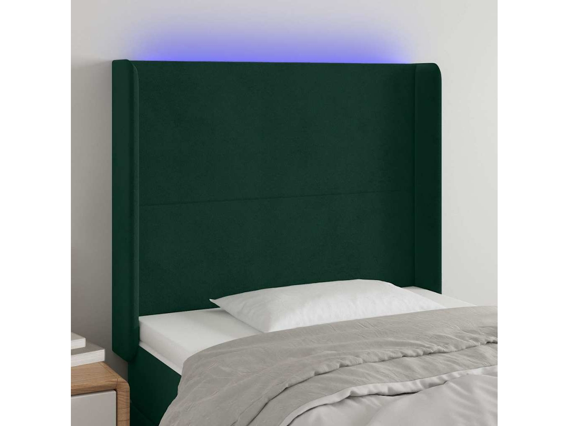 Vidaxl Cabeceira Cama C/ Luzes Led Veludo 83x16x118/128cm Verde-escuro