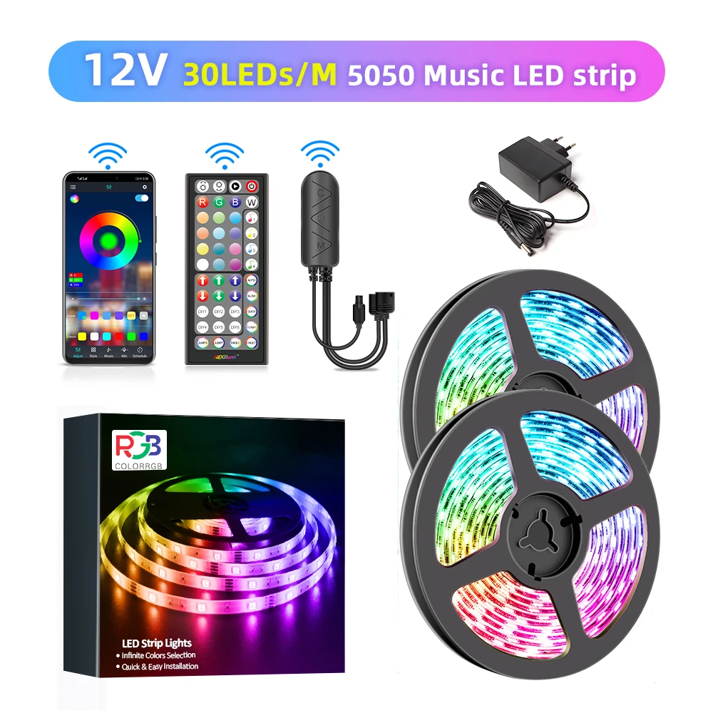 Fita De Led Rgb (12v 30 Leds), Luz De Natal Bluetooth