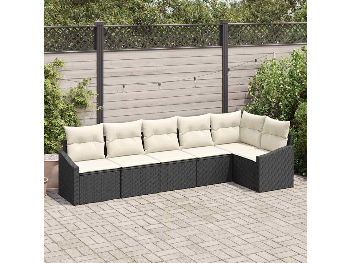 Vidaxl Conjunto De Sofás Com Almofada 6 Pcs Preto Vime Pe