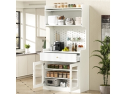 Armário De Cozinha Com Prateleiras Ajustáveis, Gavetas, Led E Vidro Texturado Prático Para Sala, Cozinha E Sala De Jantar Branco