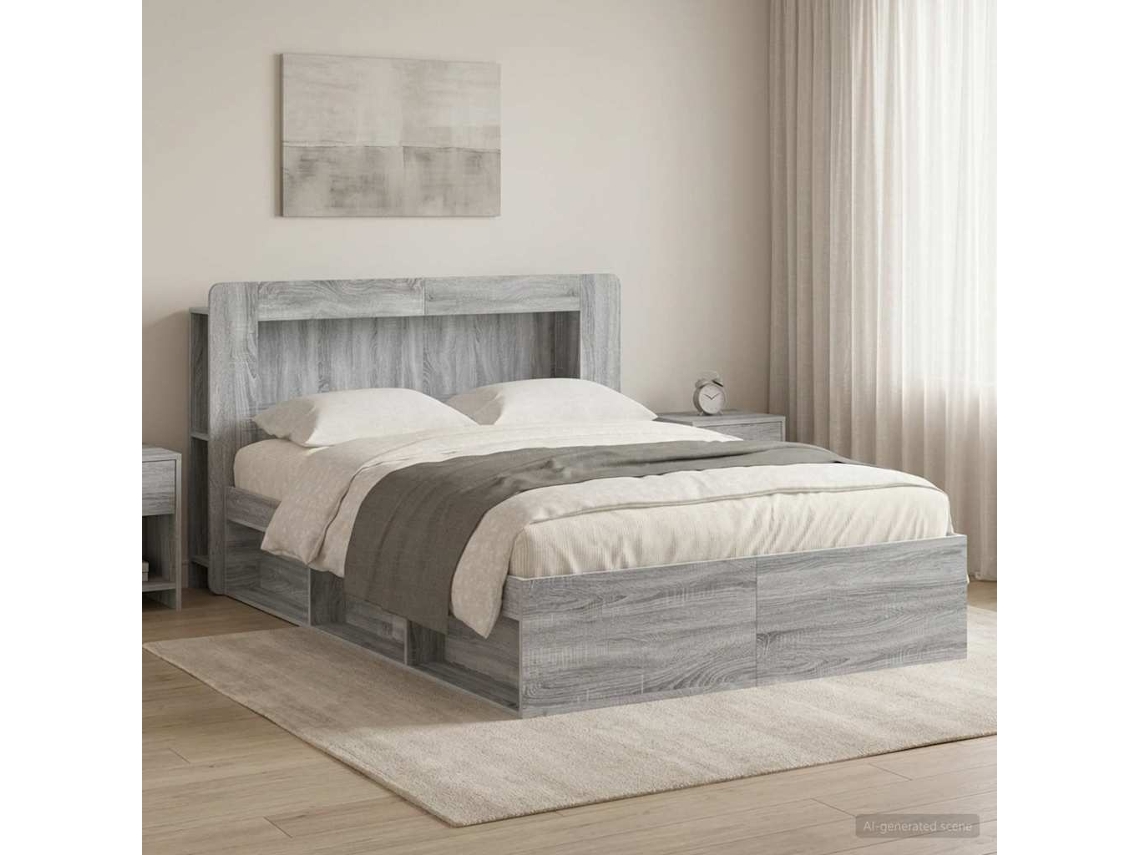 Vidaxl Estrutura De Cama Com Armazenamento Sonoma Cinzento