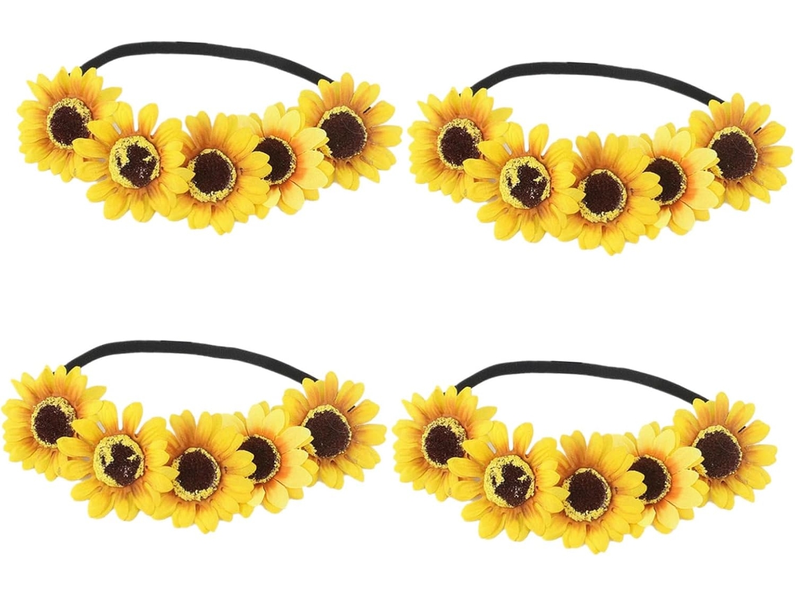 De 4 Tiaras De Flores Artificiais De Girassol Com Elástico Para Mulheres - Acessórios