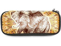 Estojo grande com estampa de elefante hippie, organizador de maquiagem, ideal para escola, mesa, adultos e meninas.