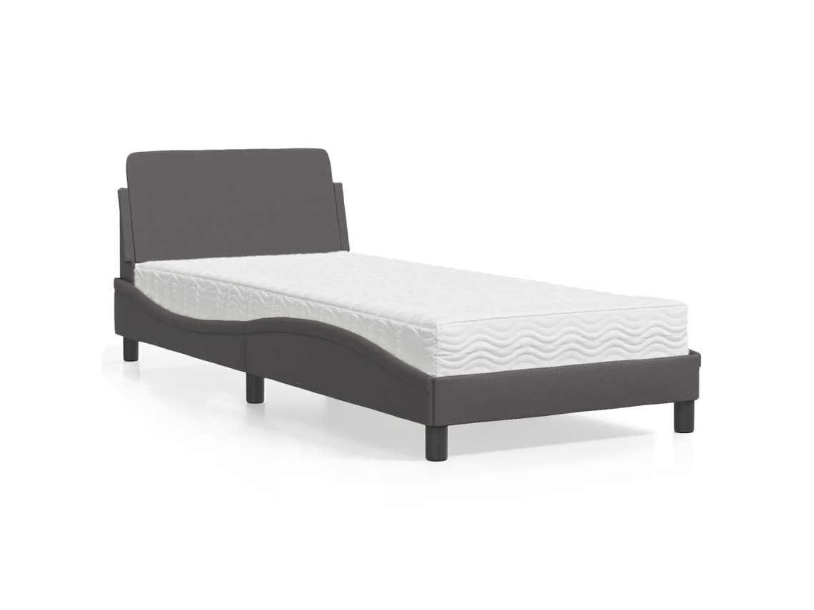 Cama Com Colchão 80x200 Cm Couro Artificial Cinzento