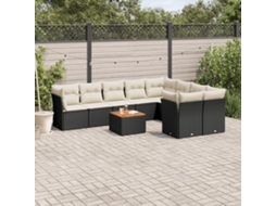 Vidaxl 10 Pcs Conjunto Sofás De Jardim C/ Almofadões Vime Pe Preto