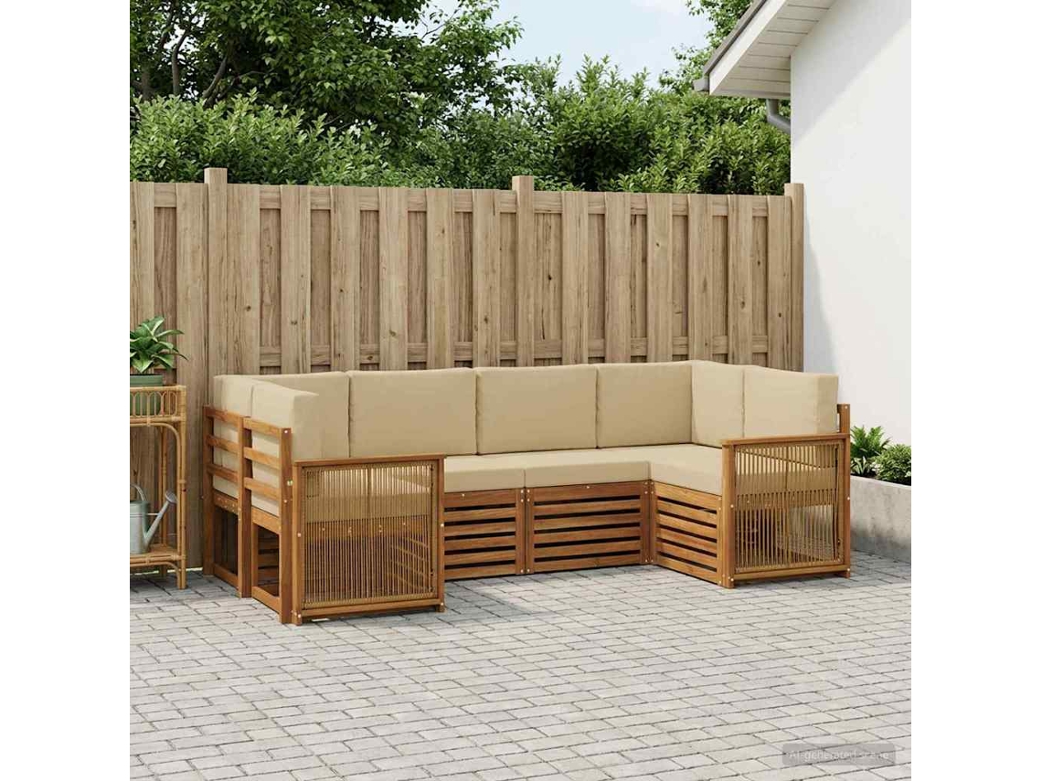 Vidaxl Conjunto De Sofá Sectional Com Almofada 5 Pcs Natural