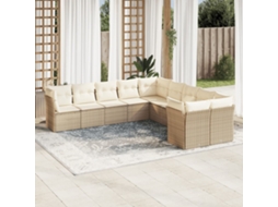 Vidaxl 10 Pcs Conjunto de Sofás P/ Jardim com Almofadões Vime Pe Bege