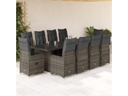 11 Pcs Conjunto Bistrô De Jardim C/ Almofadões Vime Pe Cinza Dkd Home Decor