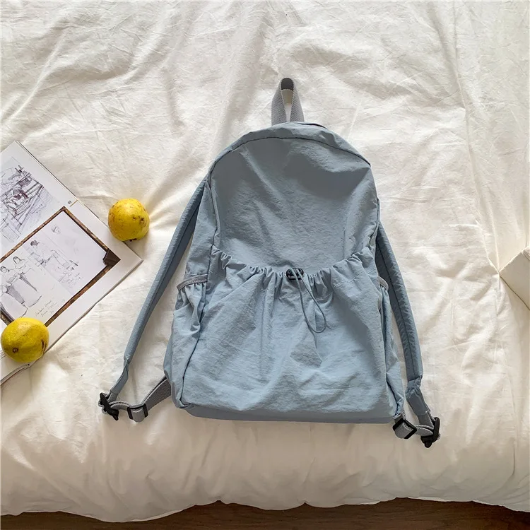 Mochila Feminina Estampada (azul), Material De Nylon Macio E Casual, Bolsa Leve Para Estudantes.
