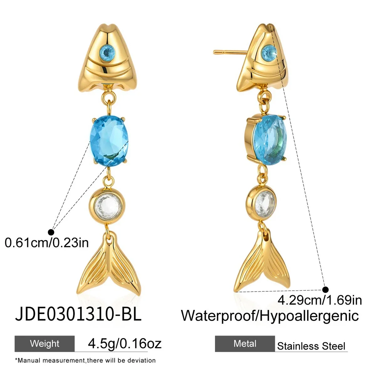 Brincos Requintados Em Formato De Peixe Com Zircônias, Brincos Simples Em Aço Inoxidável Banhado A Ouro.