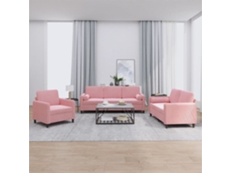 Vidaxl 3 Pcs Conjunto De Sofás Com Almofadas Veludo Rosa