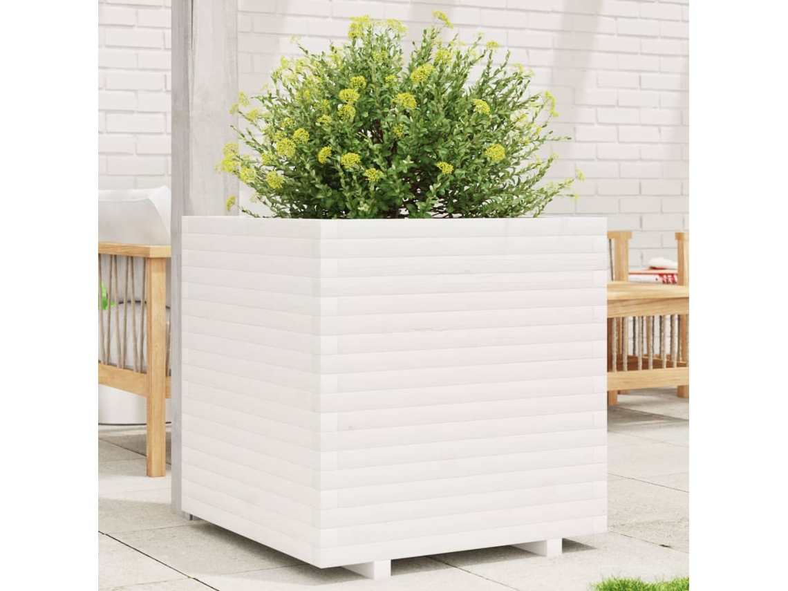 Vidaxl Vaso/floreira De Jardim 70x70x72 Cm Pinho Maciço Branco