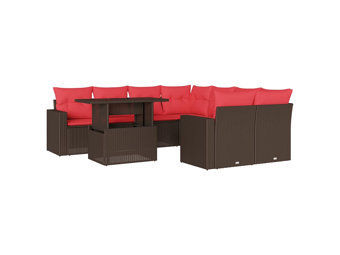 Conjunto de Sofá de Jardim com 9 Peças e Almofadas em Rattan Sintético Marrom MAISON EXCLUSIVE