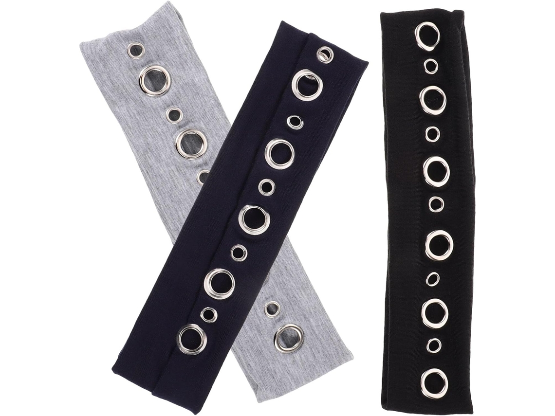 Conjunto de 3 elásticos de cabelo em tecido de poliéster, estilo grunge rock com detalhes estampados.