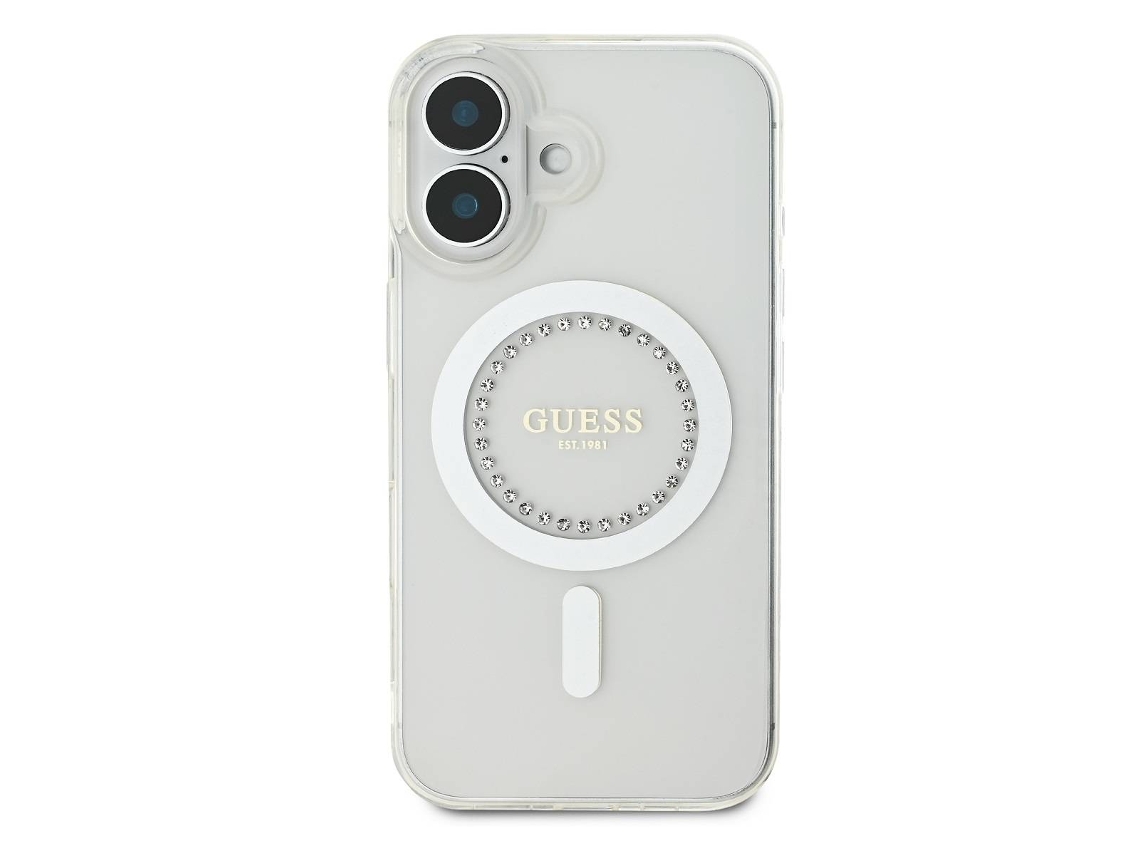Capa Protetora Strass Ring para iPhone 16 GUESS Acrílico Branco