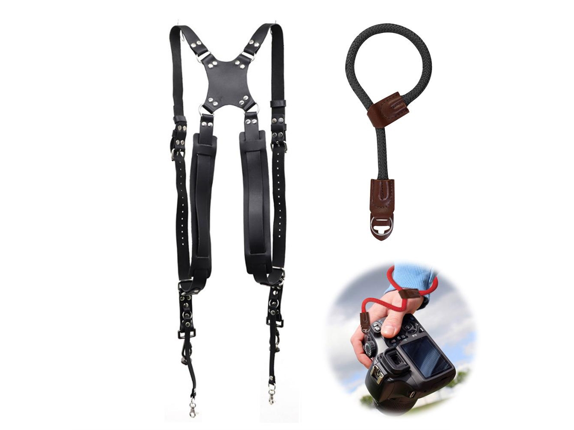 Anub 2pcs Cinto de Ombro Duplo para Câmera com Pulseira Ajustável Rápido de Liberação para Dslr Slr Dv