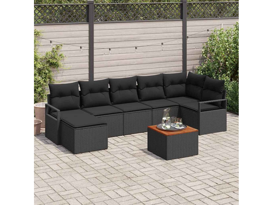 Vidaxl Conjunto De Sofá De Jardim Com Almofada 8 Pcs Preto Vime Pe
