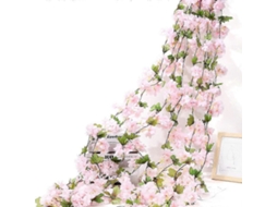 Conjunto de 8 Flores de Cerejeira Artificiais, Guirlanda de Plantas Suspensas em Seda, Flores Artificiais para Casa, Parede AQUAFORGE