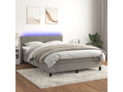 Cama Box Spring C/ Colchão/led 140x200 Cm Veludo Cinzento-claro