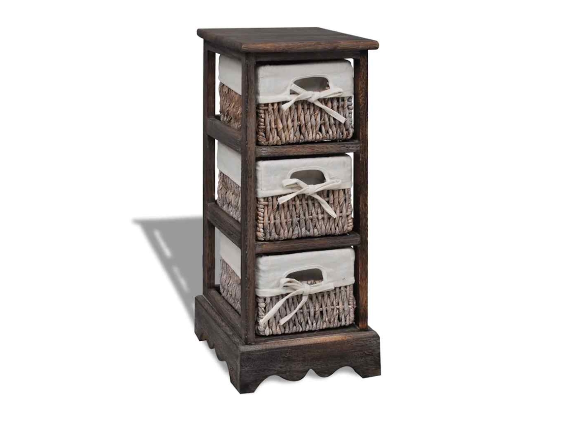 Estante De Armazenamento De Madeira Com 3 Cestos, Castanho