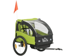 Reboque para Bicicleta Infantil para Maiores de 18 Meses com Cinto de Segurança e Sistema de Amortecimento, 140x88x90 Cm, Verde. VELTUS TRADE