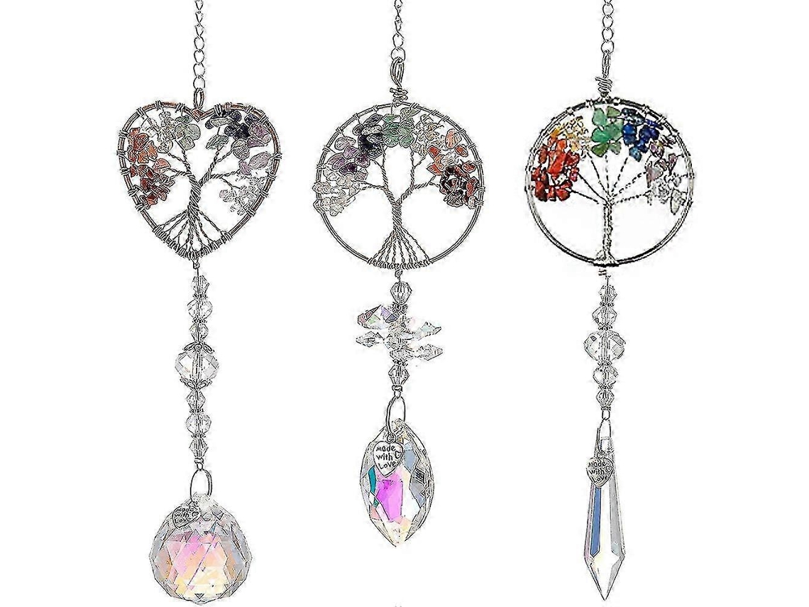 Conjunto De 3 Pingentes De Cristal Para Pendurar - Enfeites De Cristal Arco-íris Com Bolas De Cristal