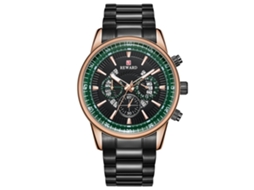 Relógio de pulso masculino de quartzo com pulseira de aço, estilo casual e profissional (ouro rosa + verde)