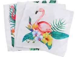 Conjunto de 4 Fronhas 18x18 Cm com Estampa Flamingo, Feitas Pelúcia Macia para Decoração Casa, CHABERLU
