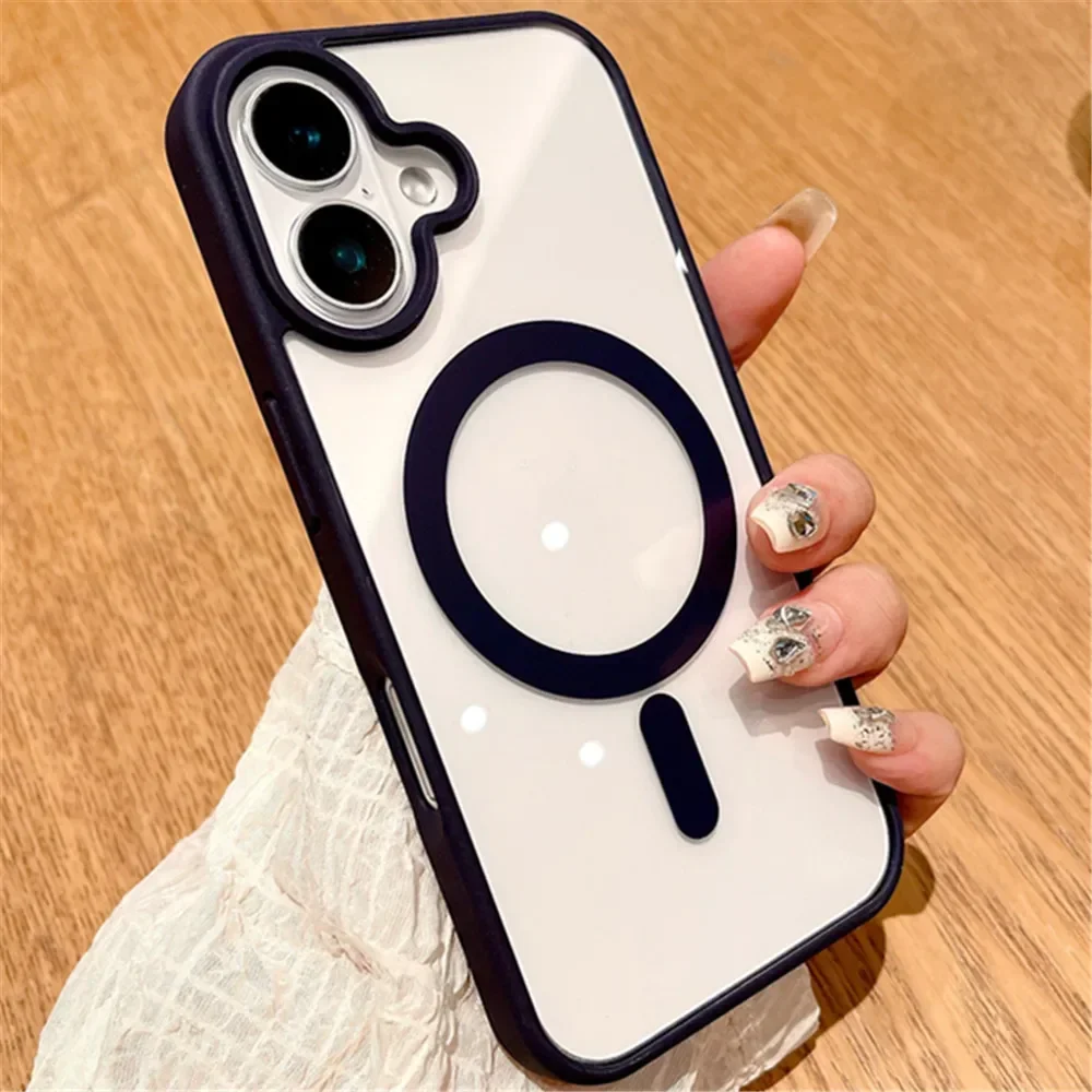 Capa Protetora Transparente Com Carregamento Sem Fio Magnético Para Iphone 14 (roxo Escuro)