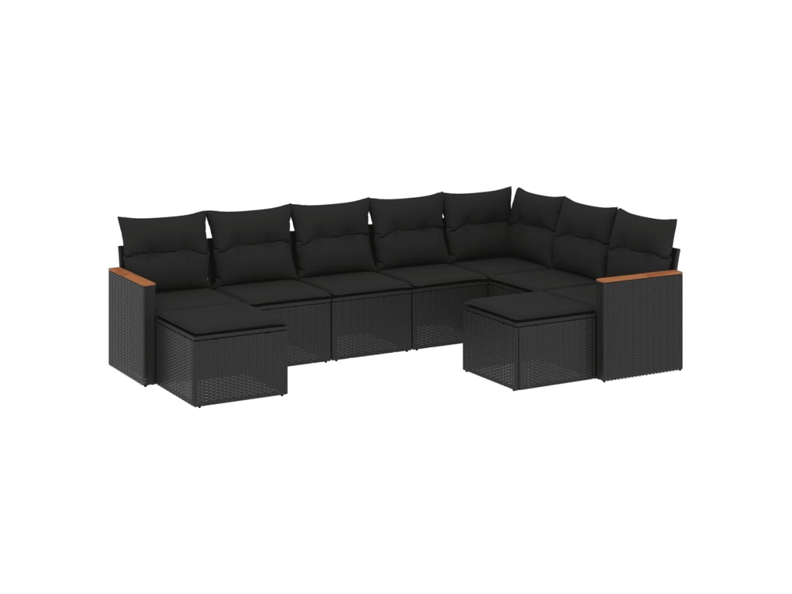 Conjunto de 9 Sofás para Jardim com Almofadões Vime Pe Preto MAISON EXCLUSIVE (9 pcs)