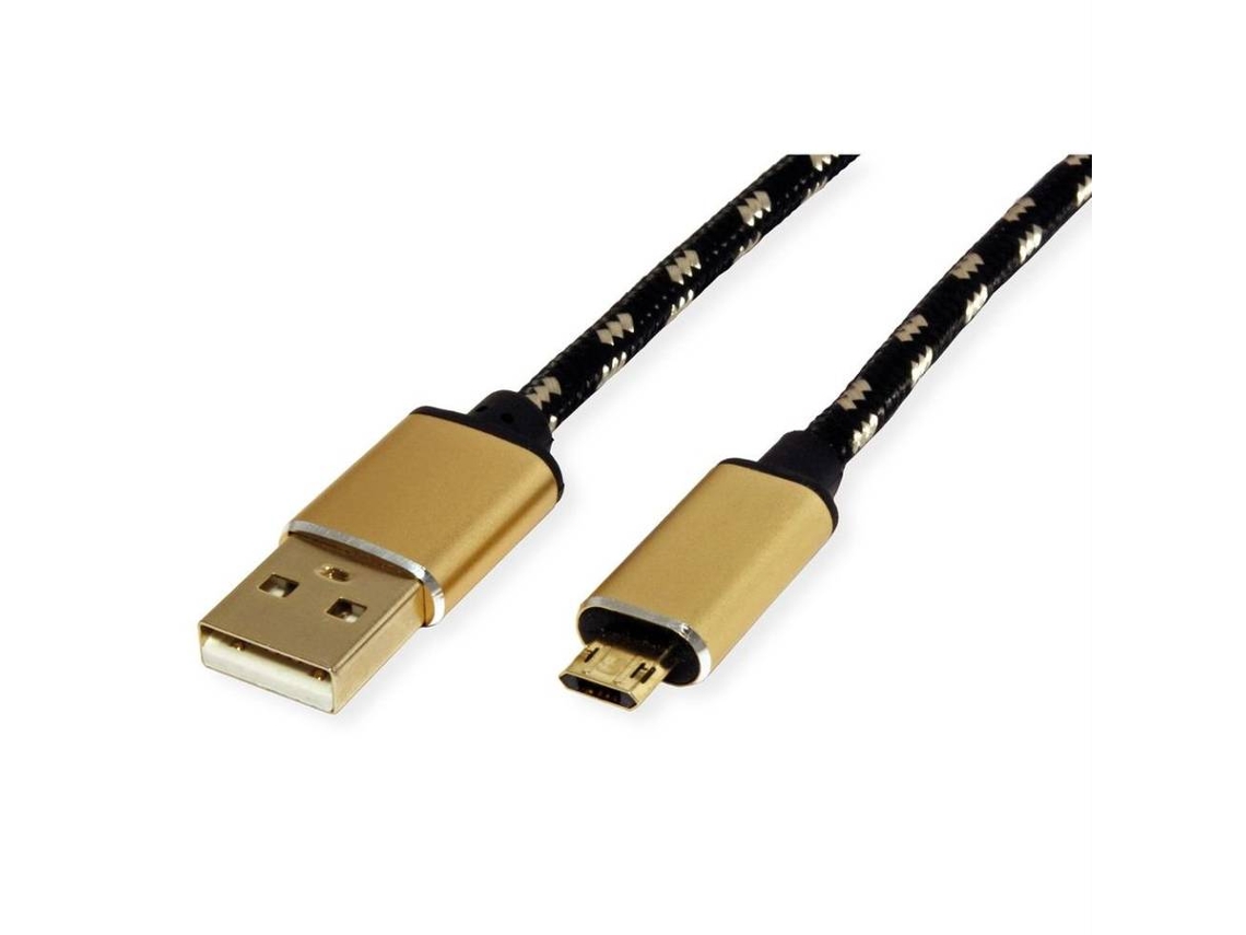 Cabo ROLINE GOLD (USB-A e Micro USB - 0.8m - Preto)